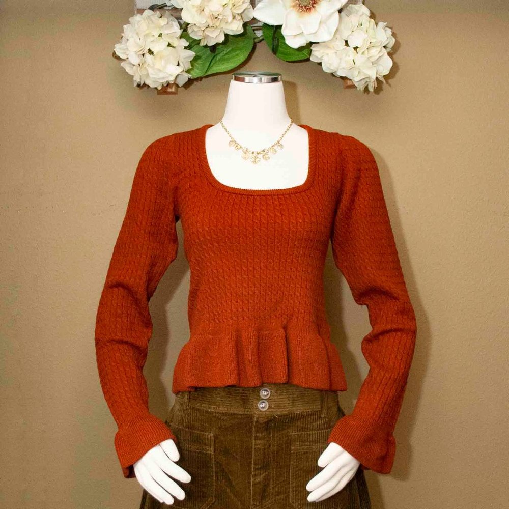 NWT Wayf Ruffled Crop Sweater in Rust size S